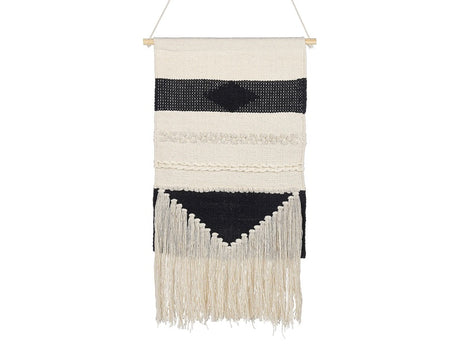 Wall Hanging Beige Cotton Handwoven with Tassels Geometric Pattern Wall Décor Hanging Decoration Boho Style Living Room Bedroom Beliani