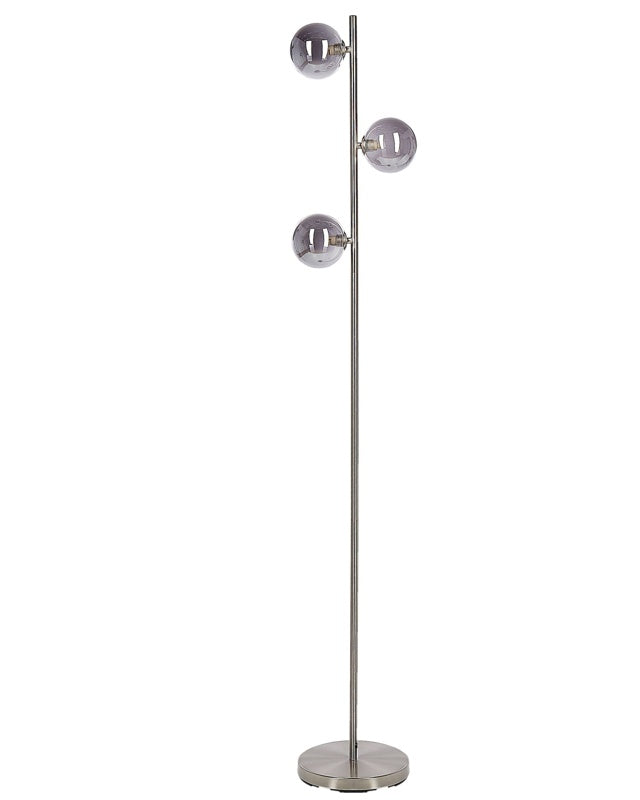 Floor Lamp Silver Steel Glass 3 Round Smoked Shades Modern Glam Design Living Room Lighting Beliani