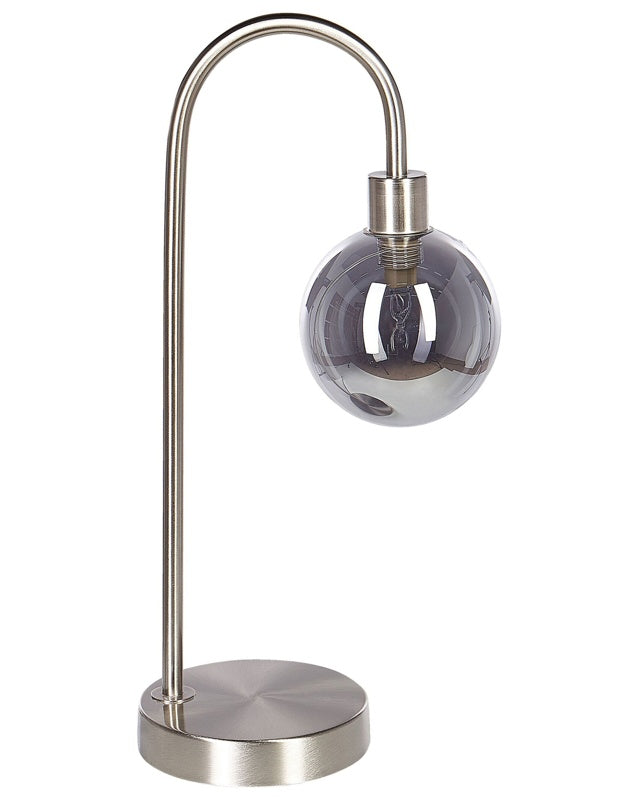 Table Lamp Silver Steel and Glass Shade Round Night Lamp Desk Light Modern Glam Design Beliani