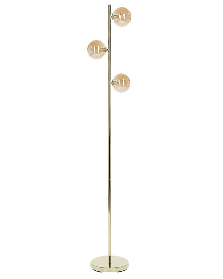 Floor Lamp Gold Steel Glass 3 Round Smoked Shades Modern Glam Design Living Room Lighting Beliani