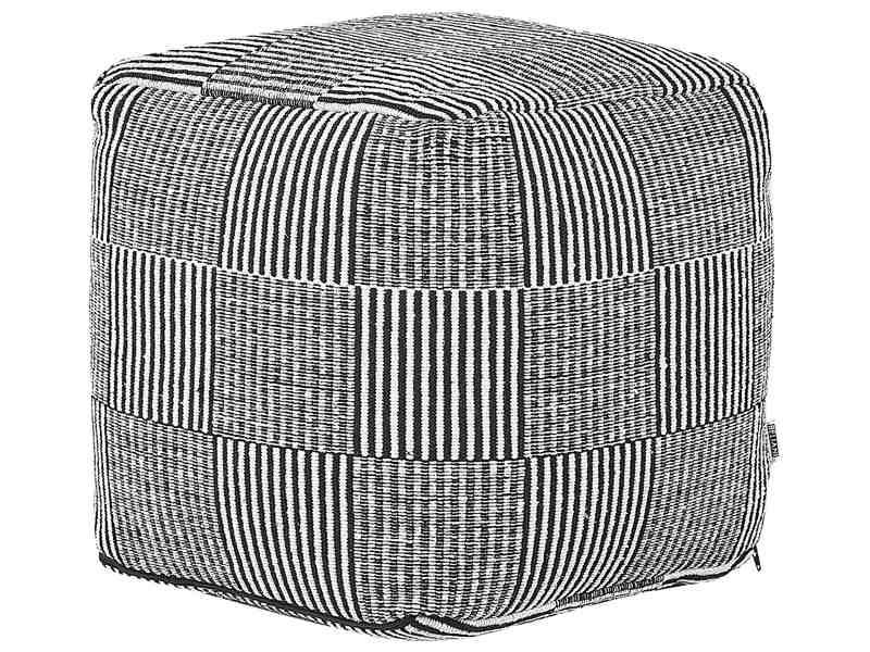 Pouffe Black and White Cotton EPS Beads Filling 40 x 40 x 40 cm Square Ottoman Striped Pattern Zip Fastener Modern Style Home Accessory Beliani