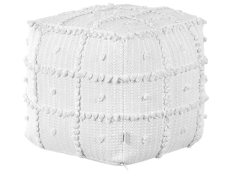 Pouffe White Cotton EPS Beads Filling 40 x 40 x 40 cm Square Ottoman Geometric Pattern Zip Fastener Modern Boho Style Home Accessory Beliani