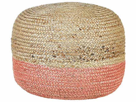 Pouffe Pink Jute EPS Beads Filling 50 x 50 x 40 cm Round Ottoman Boho Style Home Accessory Beliani