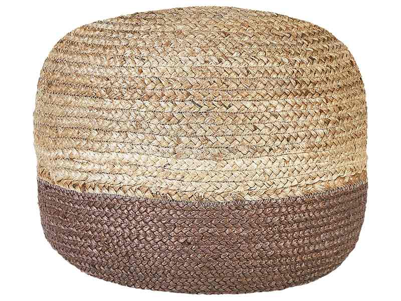 Pouffe Brown Jute EPS Beads Filling 50 x 50 x 40 cm Round Ottoman Boho Style Home Accessory Beliani