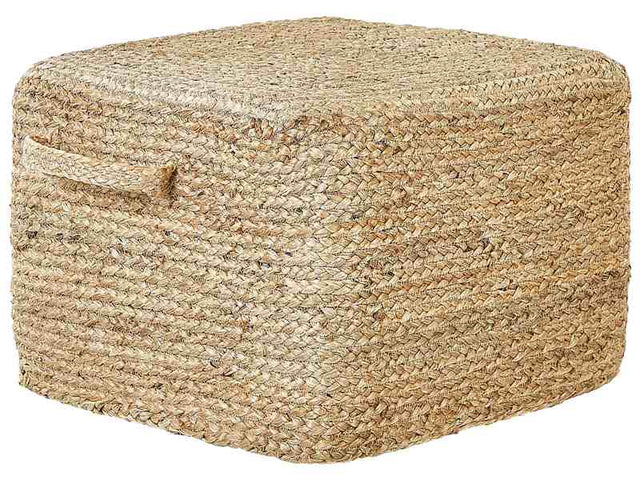 Pouffe Brown Jute EPS Beads Filling 45 x 45 x 30 cm Rectangular with Handles Ottoman Boho Style Home Accessory Beliani