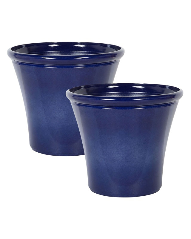 Set of 2 Plant Pots Planters ⌀46 Solid Navy Blue Fibre Clay High Gloss Outdoor Resistances  All-Weather Beliani