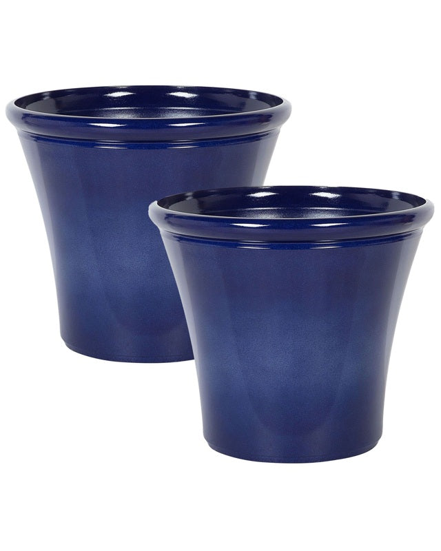 Set of 2 Plant Pots  ⌀55 Planters Solid Navy Blue Fibre Clay High Gloss Outdoor Resistances All-Weather Beliani