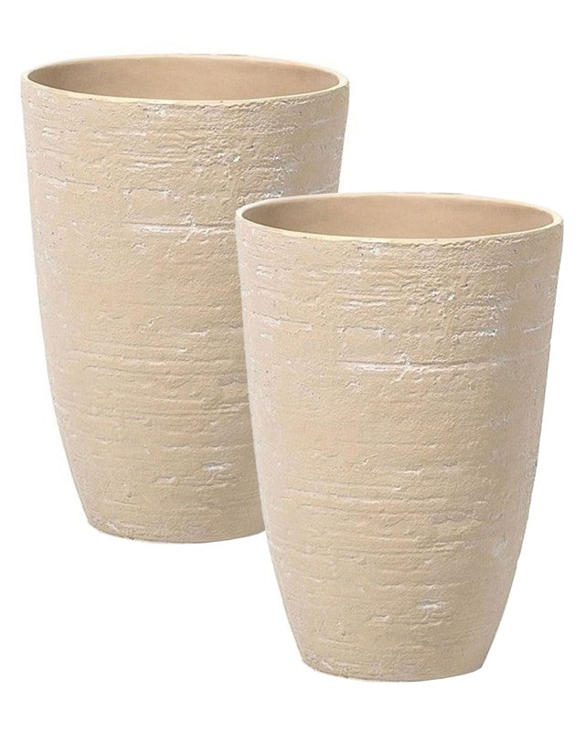 Plant Pot Set of 2 Beige Stone Indoor Outdoor Planter Beliani