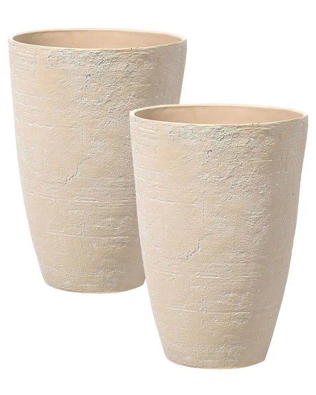 Plant Pots Beige Stone Polyresin 43 x 43 x 60 cm Indoor Outdoor Beliani