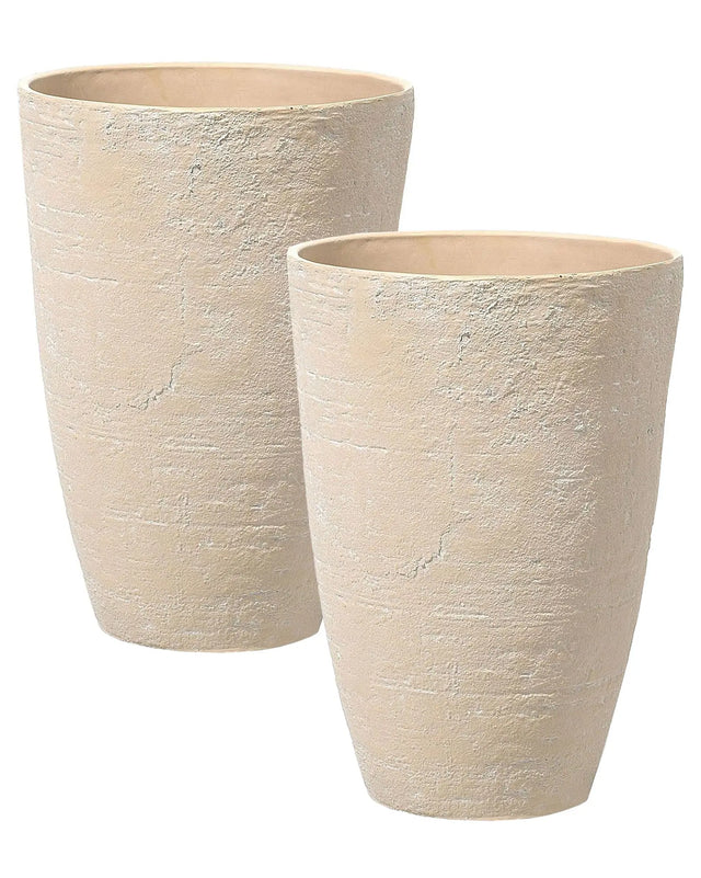 Plant Pots Beige Stone Polyresin 43 x 43 x 60 cm Indoor Outdoor Beliani