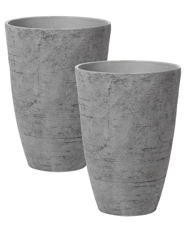 Plant Pots Grey Stone 43 x 43 x 60 cm Indoor Outdoor Beliani