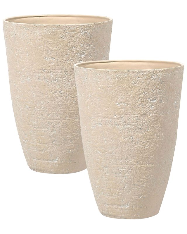 Plant Pots Beige Stone 43 x 43 x 60 cm Indoor Outdoor Beliani