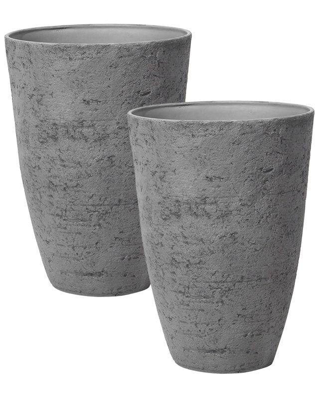 Plant Pots Grfey Stone 51x51x71 cm Indoor Outdoor Beliani