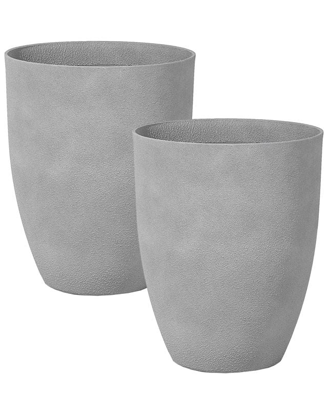 Plant Pot Set of 2 43x52 Grey Stone Polyresin Indoor Outdoor Planter Beliani