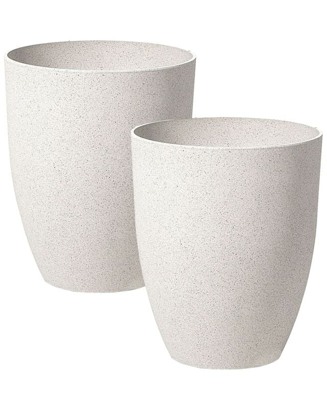 Plant Pot Set of 2 43x52 Off-White Stone Polyresin Indoor Outdoor Planter Beliani