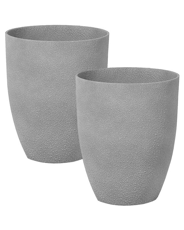 Plant Pot Grey Stone Polyresin 35 x 35 x 42 cm Indoor Outdoor Beliani