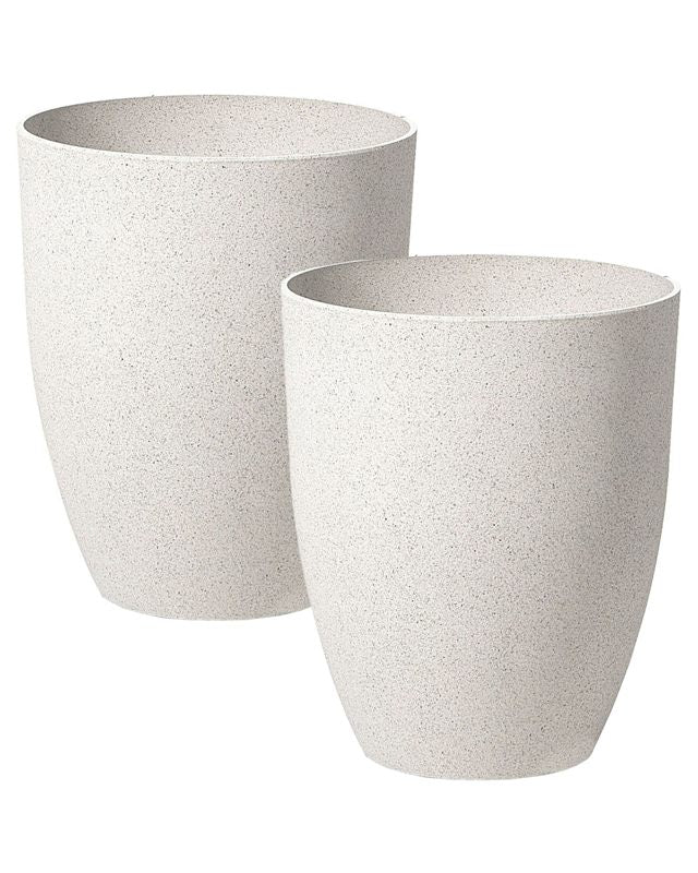 Plant Pot Set of 2 Off-White 43x52 Stone Polyresin Indoor Outdoor Planter Beliani