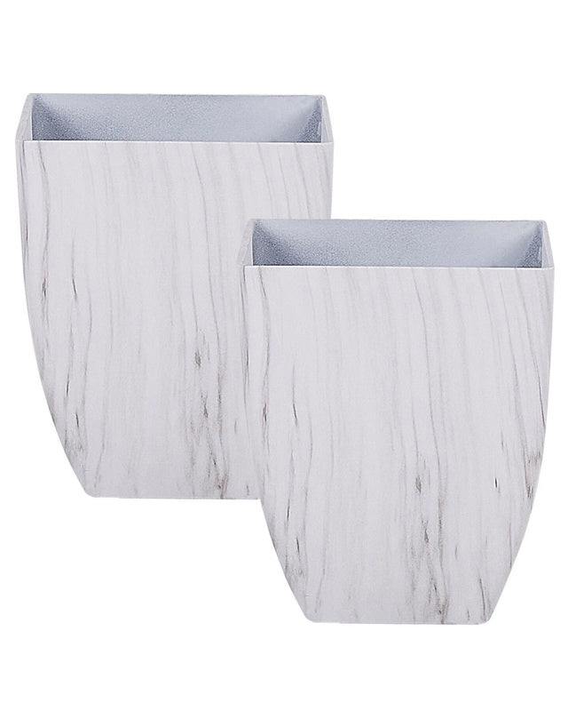 Set of 2 Outdoor Indoor Plant Pots 28x28x34 Marble Effect White Stone Mixture Square Modern Design Beliani