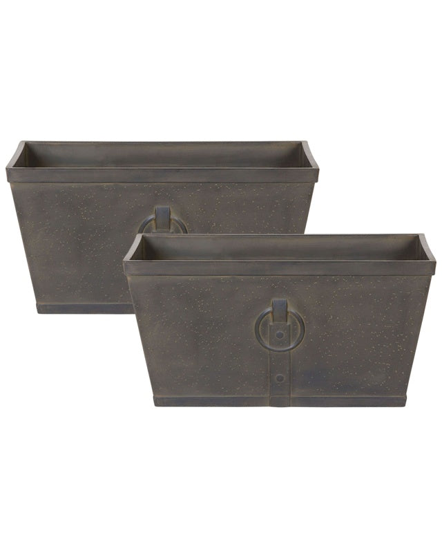 Set of 2 Plant Pots Dark Brown Fibre Clay Planters Outdoor Resistances Rectangular 60 x 30 cm All-Weather Beliani