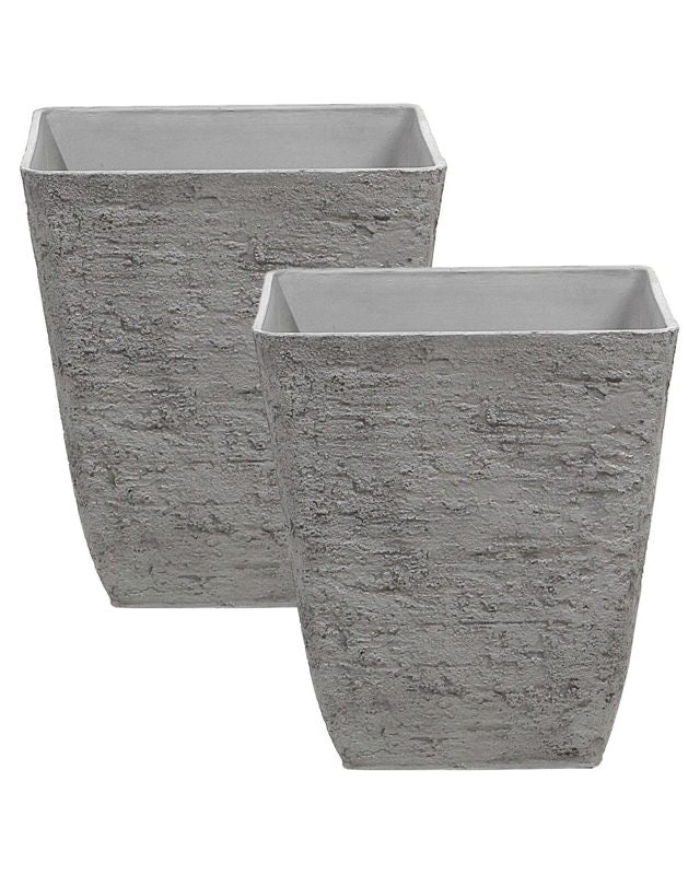 Set of 2 Plant Pots Grey Stone Polyresin 39 x 39 x 43 cm Indoor Outdoor Square Beliani