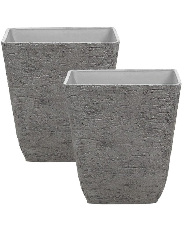 Set of 2 Plant Pots Grey Stone Polyresin 49 x 49 x 53 cm Indoor Outdoor Square Beliani