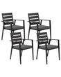 Set of 4 Garden Dining Chairs Black Aluminium Frame with Cushions Slatted Backrest Design Modern Beliani