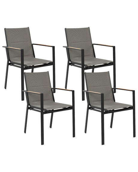 Set of 4 Garden Dining Chairs Black Aluminium Frame with Cushions Design Modern Beliani