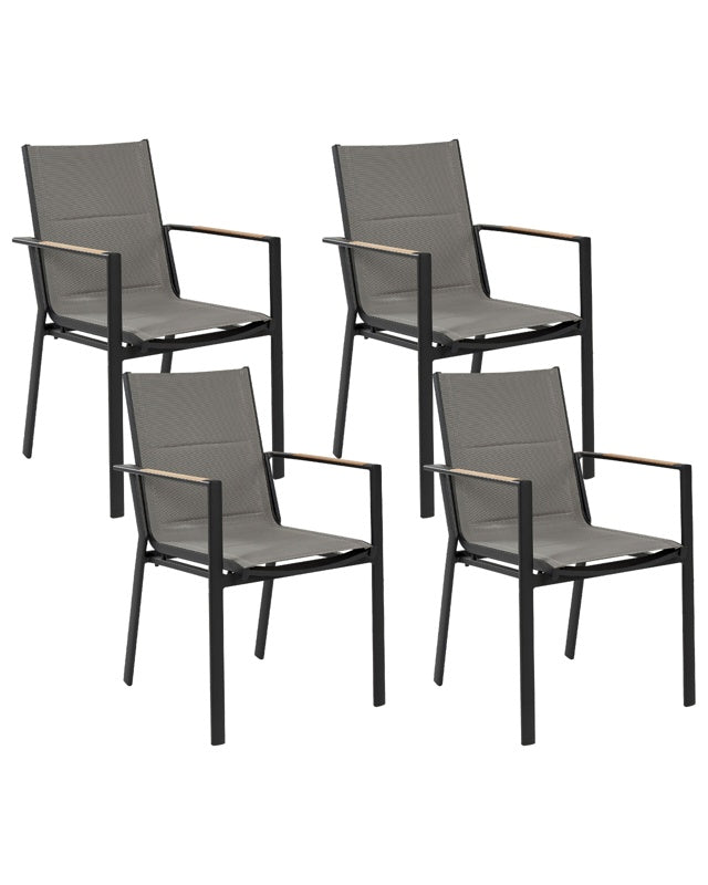 Set of 4 Garden Dining Chairs Black Aluminium Frame with Cushions Design Modern Beliani