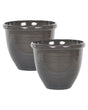 Set of 2 Plant Pots Solid Brown Stone Mixture Polyresin   44 cm High Gloss Outdoor Resistances Round All-Weather Beliani