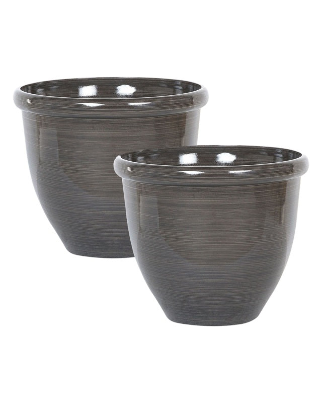 Set of 2 plant pots Solid Brown Stone Mixture Polyresin ⌀ 40 cm High Gloss Outdoor Resistances Round All-Weather Beliani