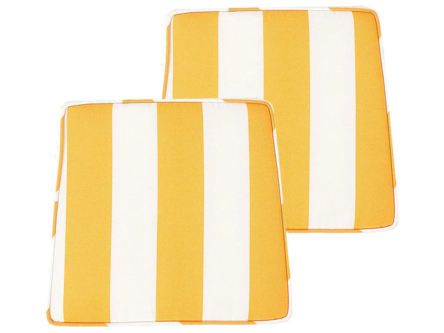 Set of 2 Outdoor Seat Cushions Yellow and White StripedPattern String Tied  UV Resistant Set Pad Beliani