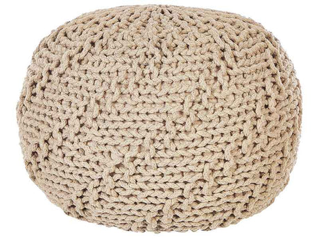 Pouf Ottoman Beige 50 x 35 cm Knitted Cotton EPS Beads Filling Round Small Footstool  Beliani