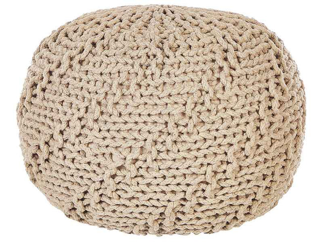 Pouf Ottoman Beige 50 x 35 cm Knitted Cotton EPS Beads Filling Round Small Footstool  Beliani