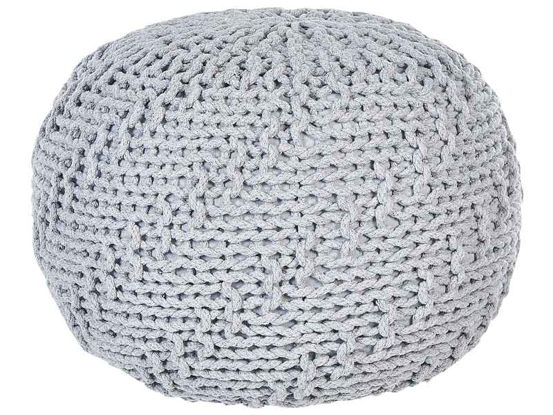 Pouf Ottoman Grey 50 x 35 cm Knitted Cotton EPS Beads Filling Round Small Footstool  Beliani