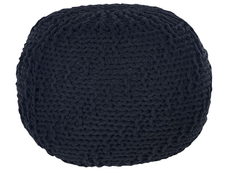 Pouf Ottoman Black 50 x 35 cm Knitted Cotton EPS Beads Filling Round Small Footstool  Beliani