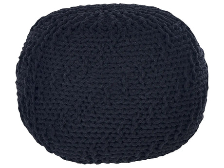 Pouf Ottoman Black 50 x 35 cm Knitted Cotton EPS Beads Filling Round Small Footstool  Beliani