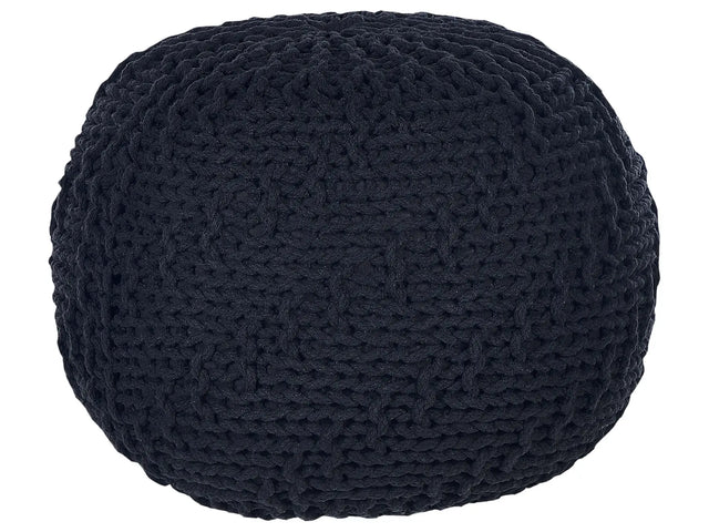 Pouf Ottoman Black 50 x 35 cm Knitted Cotton EPS Beads Filling Round Small Footstool  Beliani
