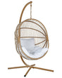 Hanging Chair Beige Rattan Metal Frame Indoor-Outdoor Egg Shape Boho Beliani