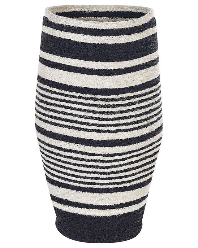 Storage Basket Cotton White and Black Braided Laundry Hamper Fabric Bin Beliani