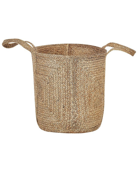 Storage Basket Natural Jute Braided Laundry Hamper Fabric Bin Beliani