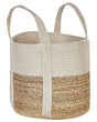 Storage Basket Beige and White Jute and Cotton Braided Laundry Hamper Fabric Bin Beliani