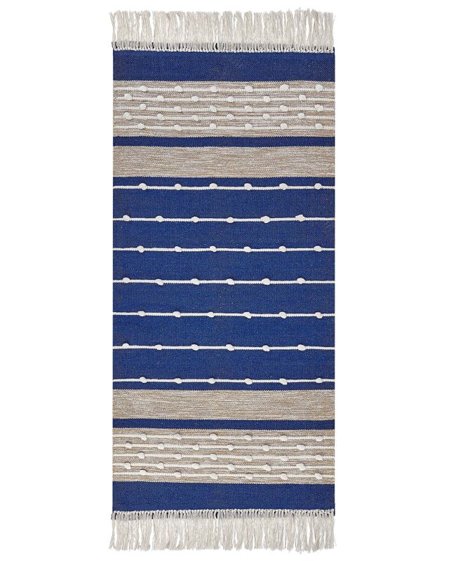 Area Rug Blue and Beige Cotton 80 x 150 cm Rectangular Hand Woven Modern Design Beliani