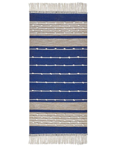 Area Rug Blue and Beige Cotton 80 x 150 cm Rectangular Hand Woven Modern Design Beliani