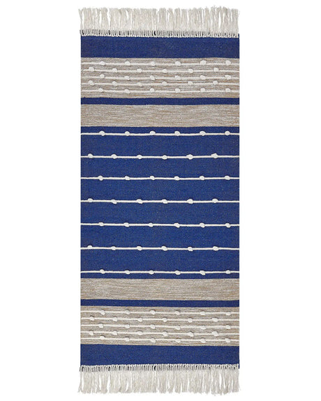 Area Rug Blue and Beige Cotton 80 x 150 cm Rectangular Hand Woven Modern Design Beliani