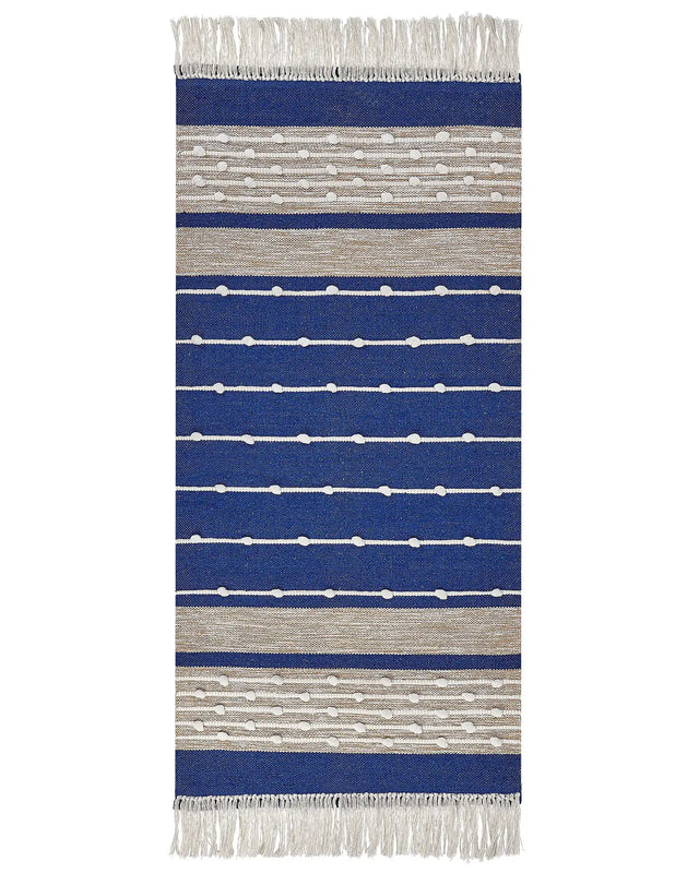 Area Rug Blue and Beige Cotton 80 x 150 cm Rectangular Hand Woven Modern Design Beliani