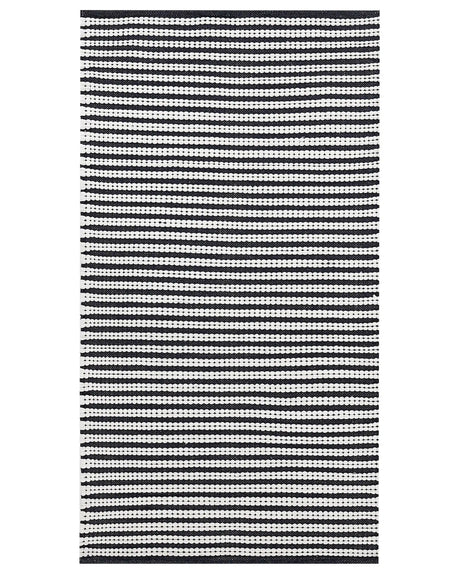 Area Rug White and Blue Cotton 80 x 150 cm Rectangular Hand Woven Modern Design Beliani
