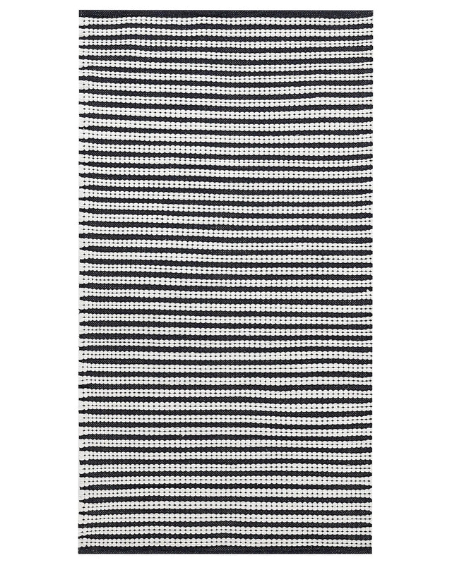 Area Rug White and Blue Cotton 80 x 150 cm Rectangular Hand Woven Modern Design Beliani