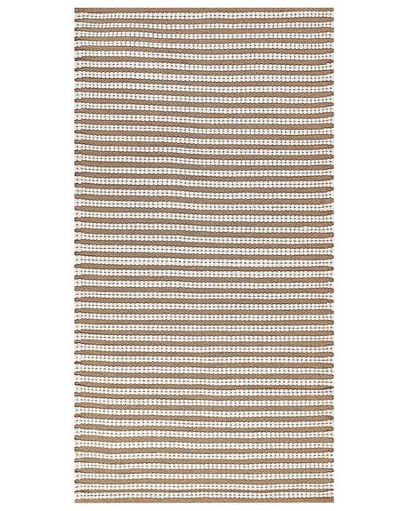 Area Rug White and Brown Cotton 80 x 150 cm Rectangular Hand Woven Modern Design Beliani