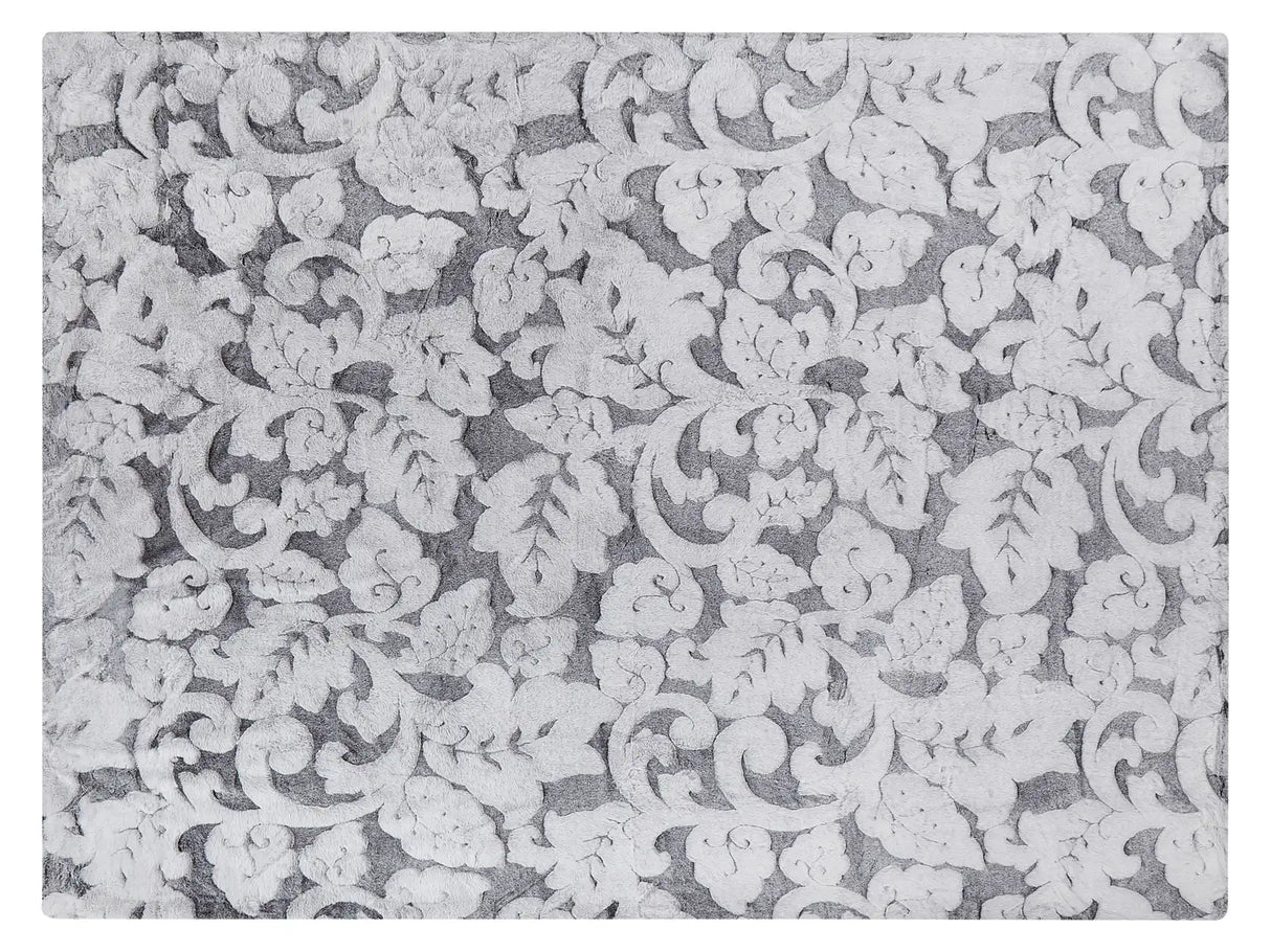 Blanket Grey Polyester 150 x 200 cm Furry Soft Pile Bed Throw Cover Floral Pattern Home Accessory Beliani