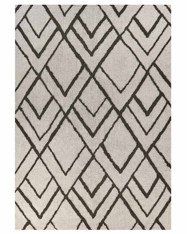 Area Rug White and Green Cotton 160 x 230 cm Geometric Pattern Rectangular Hand Woven Modern Design Beliani